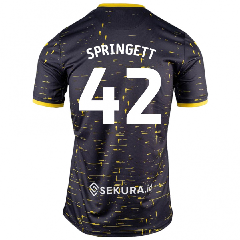 Kandiny Niño Camiseta Tony Springett #42 Negro Amarillo 2ª Equipación 2024/25 La Camisa Chile