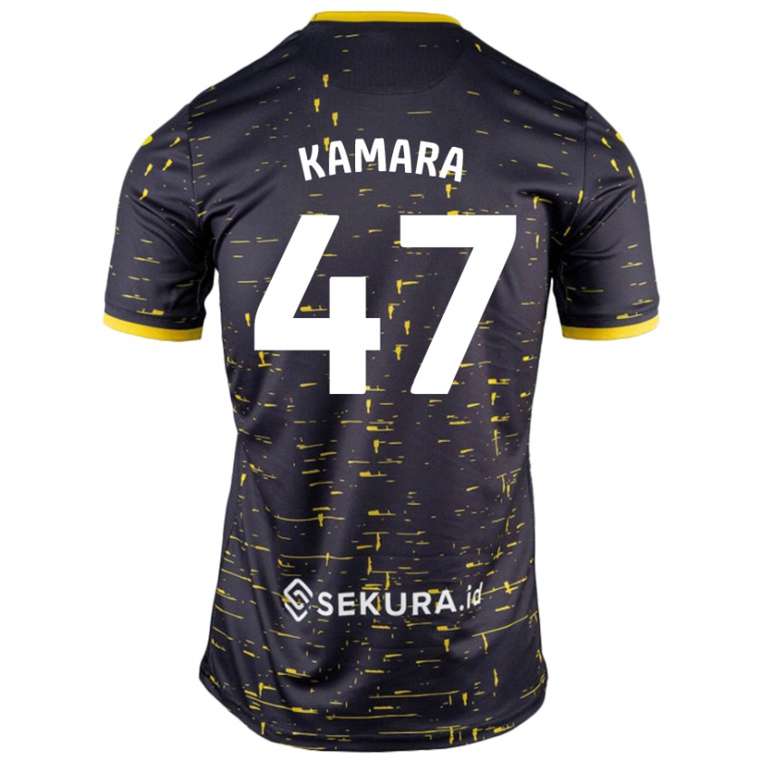 Kandiny Niño Camiseta Abu Kamara #47 Negro Amarillo 2ª Equipación 2024/25 La Camisa Chile