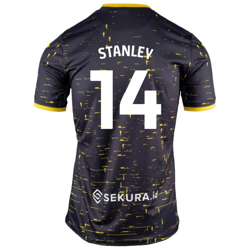 Kandiny Niño Camiseta Kathryn Stanley #14 Negro Amarillo 2ª Equipación 2024/25 La Camisa Chile