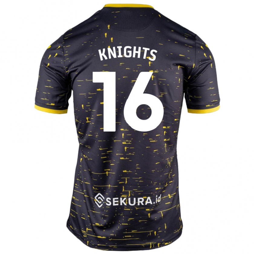 Kandiny Niño Camiseta Katie Knights #16 Negro Amarillo 2ª Equipación 2024/25 La Camisa Chile