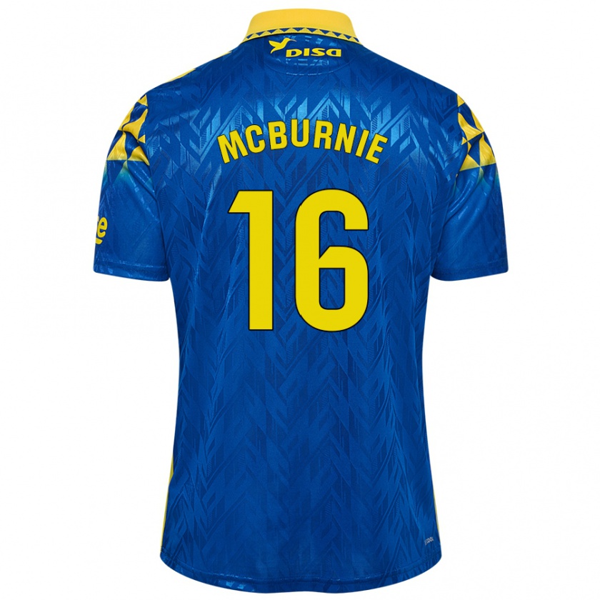 Kandiny Niño Camiseta Oli Mcburnie #16 Azul Amarillo 2ª Equipación 2024/25 La Camisa Chile