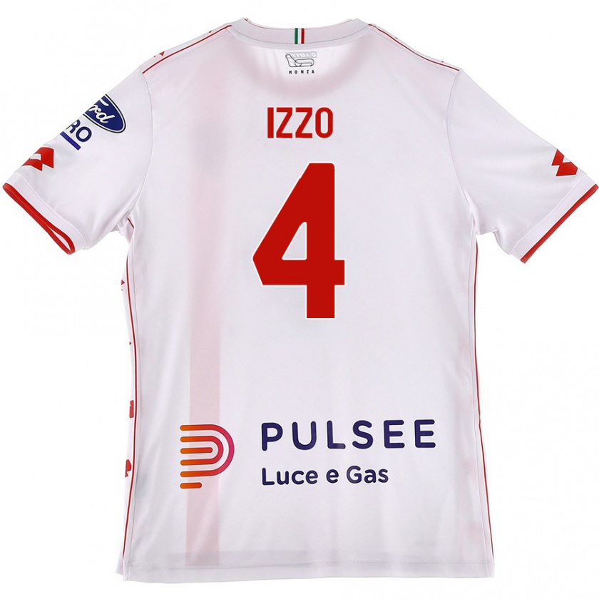 Kandiny Niño Camiseta Armando Izzo #4 Blanco Rojo 2ª Equipación 2024/25 La Camisa Chile