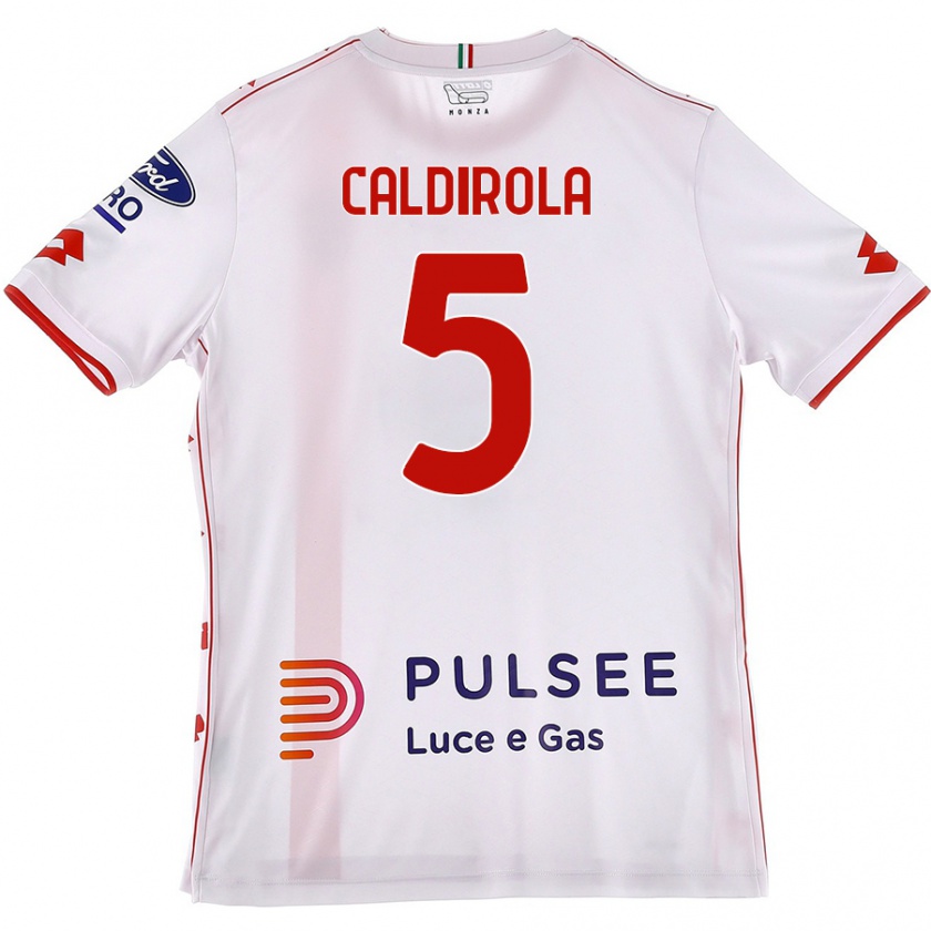 Kandiny Niño Camiseta Luca Caldirola #5 Blanco Rojo 2ª Equipación 2024/25 La Camisa Chile