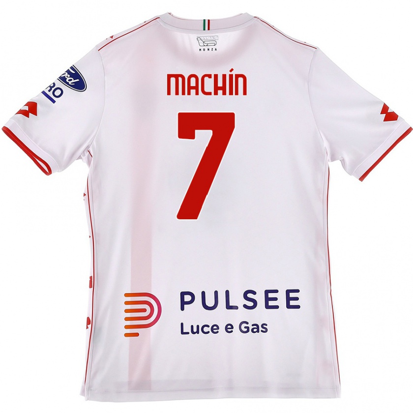 Kandiny Niño Camiseta José Machín #7 Blanco Rojo 2ª Equipación 2024/25 La Camisa Chile