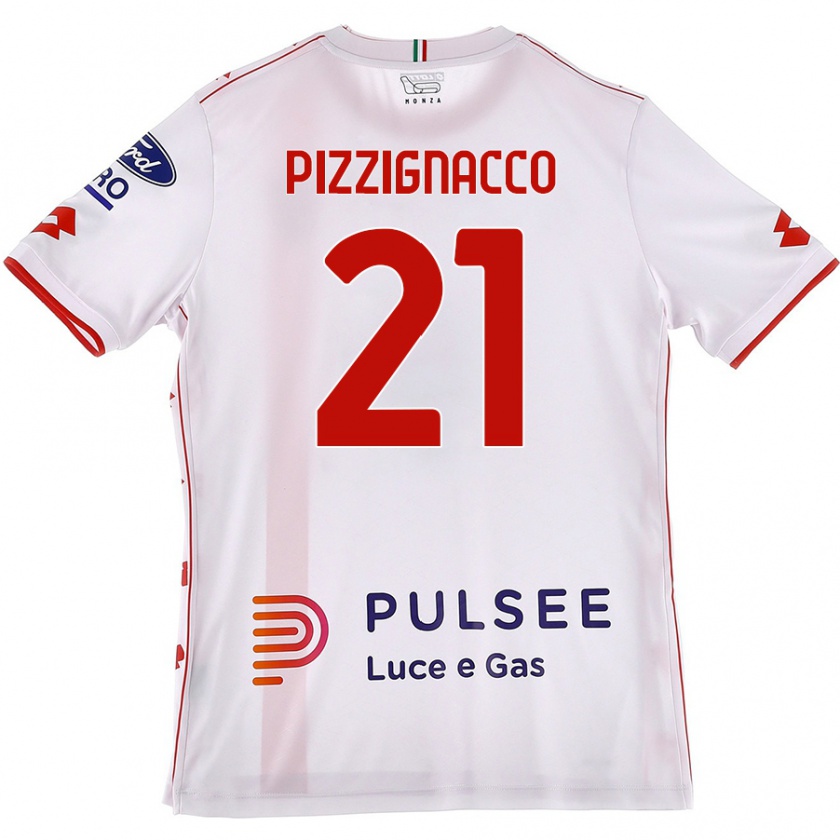 Kandiny Niño Camiseta Semuel Pizzignacco #21 Blanco Rojo 2ª Equipación 2024/25 La Camisa Chile