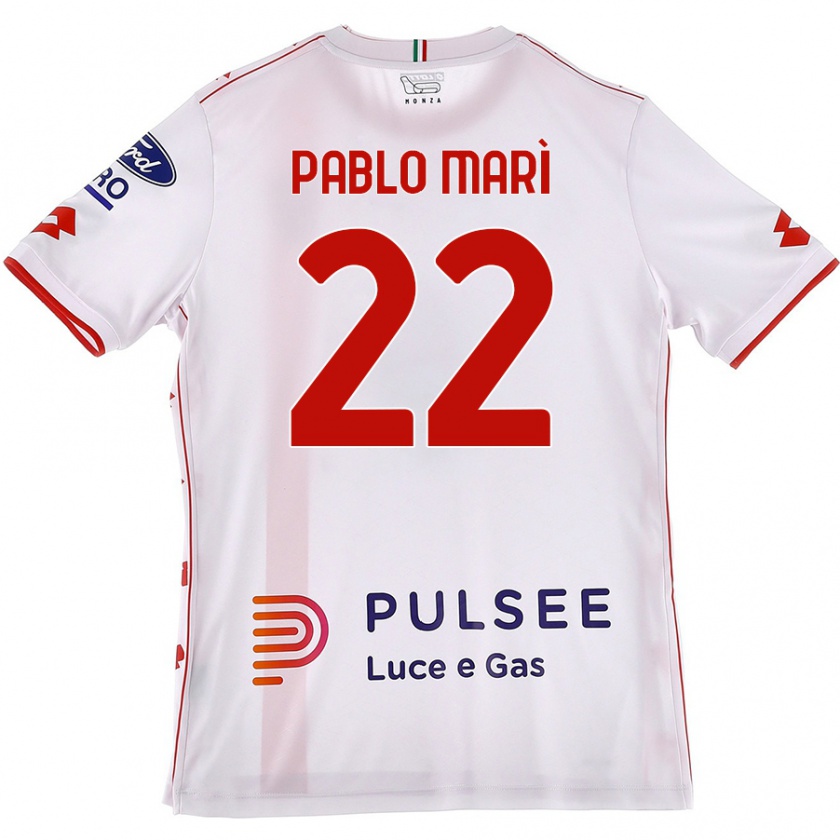 Kandiny Niño Camiseta Pablo Marí #22 Blanco Rojo 2ª Equipación 2024/25 La Camisa Chile