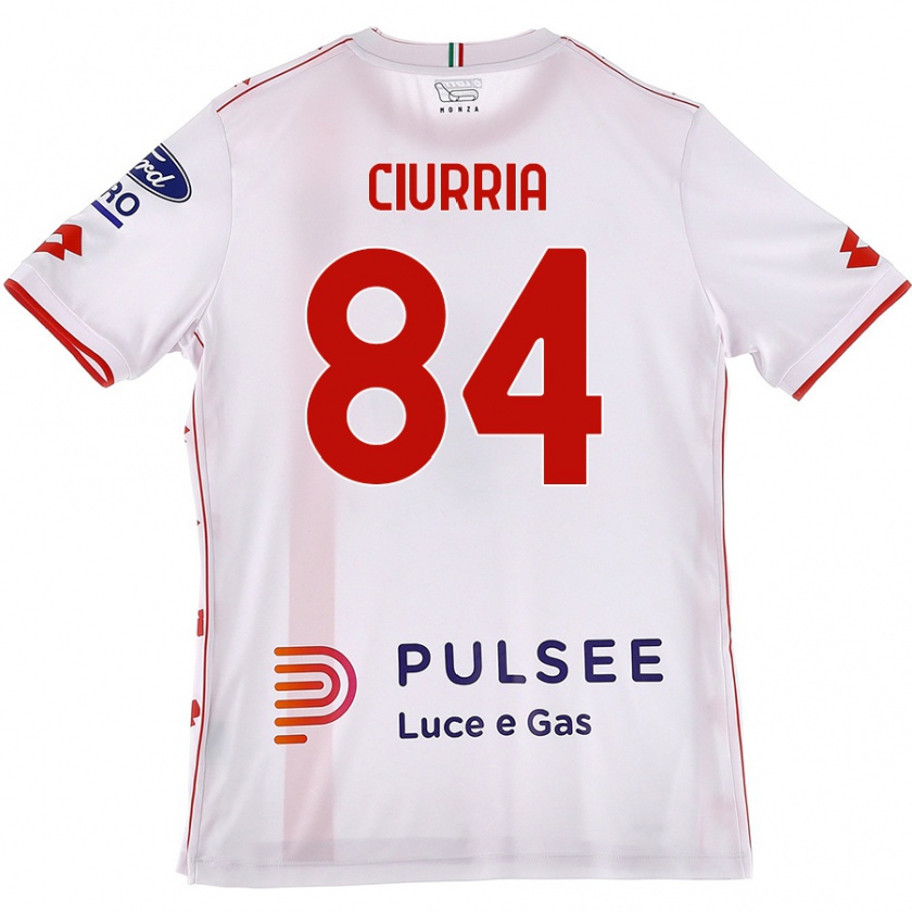 Kandiny Niño Camiseta Patrick Ciurria #84 Blanco Rojo 2ª Equipación 2024/25 La Camisa Chile