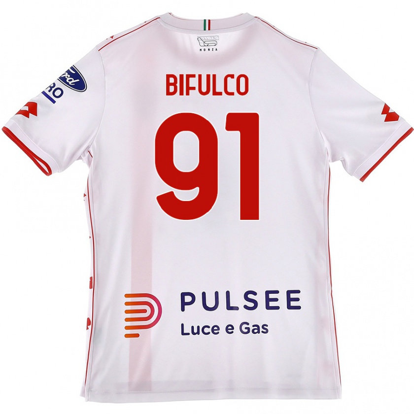 Kandiny Niño Camiseta Davide Bifulco #91 Blanco Rojo 2ª Equipación 2024/25 La Camisa Chile