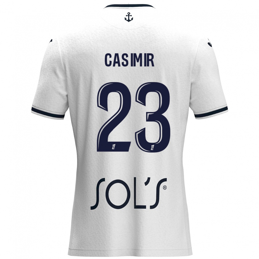 Kandiny Niño Camiseta Josué Casimir #23 Blanco Azul Oscuro 2ª Equipación 2024/25 La Camisa Chile