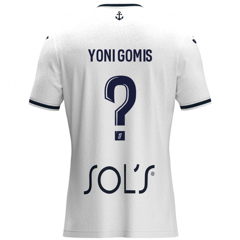 Kandiny Niño Camiseta Yoni Gomis #0 Blanco Azul Oscuro 2ª Equipación 2024/25 La Camisa Chile