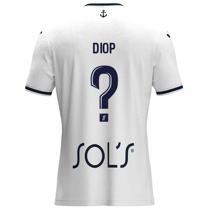 Kandiny Niño Camiseta Doro Diop #0 Blanco Azul Oscuro 2ª Equipación 2024/25 La Camisa Chile