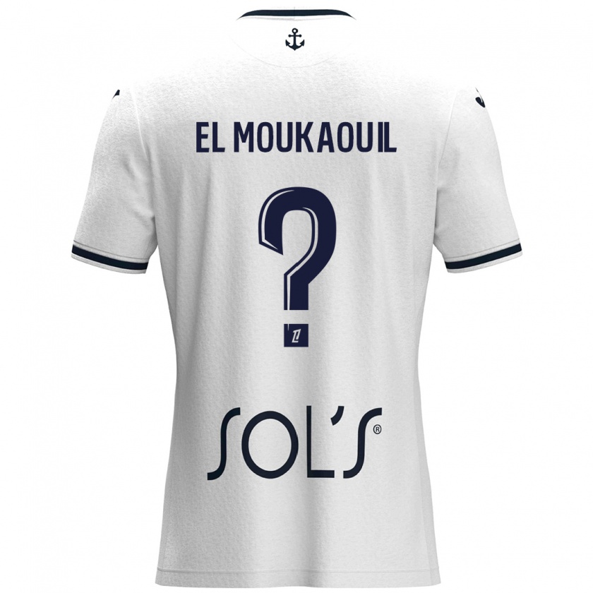 Kandiny Niño Camiseta Mohamed El Moukaouil #0 Blanco Azul Oscuro 2ª Equipación 2024/25 La Camisa Chile