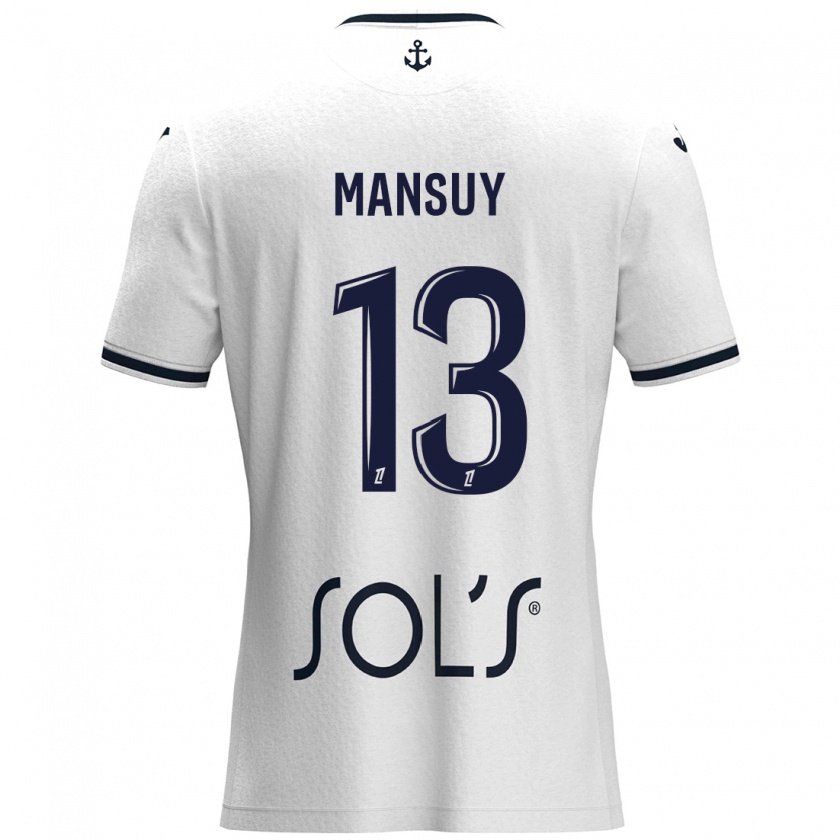 Kandiny Niño Camiseta Héloïse Mansuy #13 Blanco Azul Oscuro 2ª Equipación 2024/25 La Camisa Chile