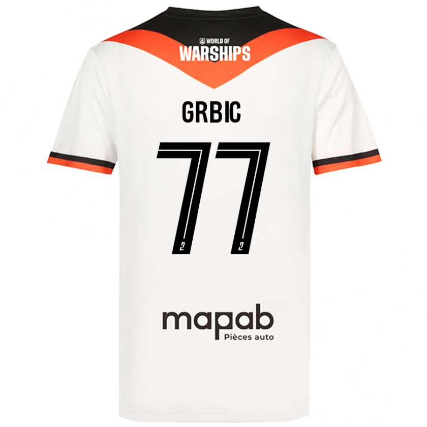 Kandiny Niño Camiseta Adrian Grbic #77 Blanco 2ª Equipación 2024/25 La Camisa Chile