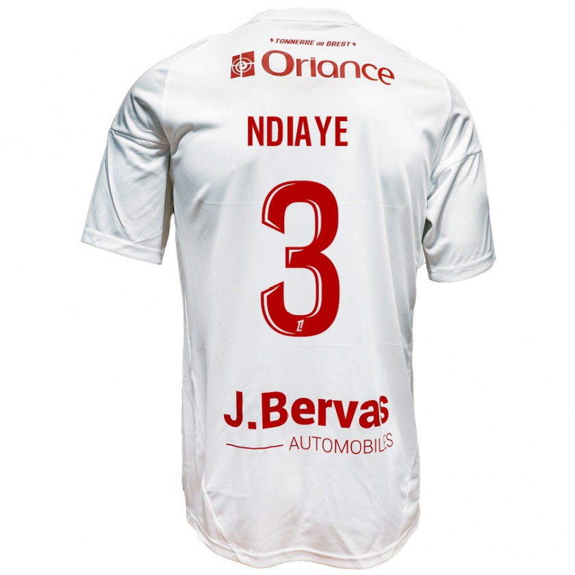 Kandiny Niño Camiseta Abdoulaye Ndiaye #3 Blanco Rojo 2ª Equipación 2024/25 La Camisa Chile