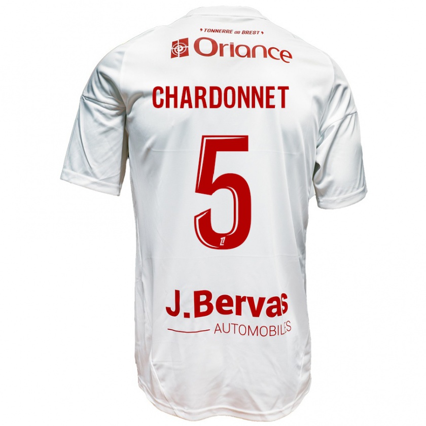 Kandiny Niño Camiseta Brendan Chardonnet #5 Blanco Rojo 2ª Equipación 2024/25 La Camisa Chile