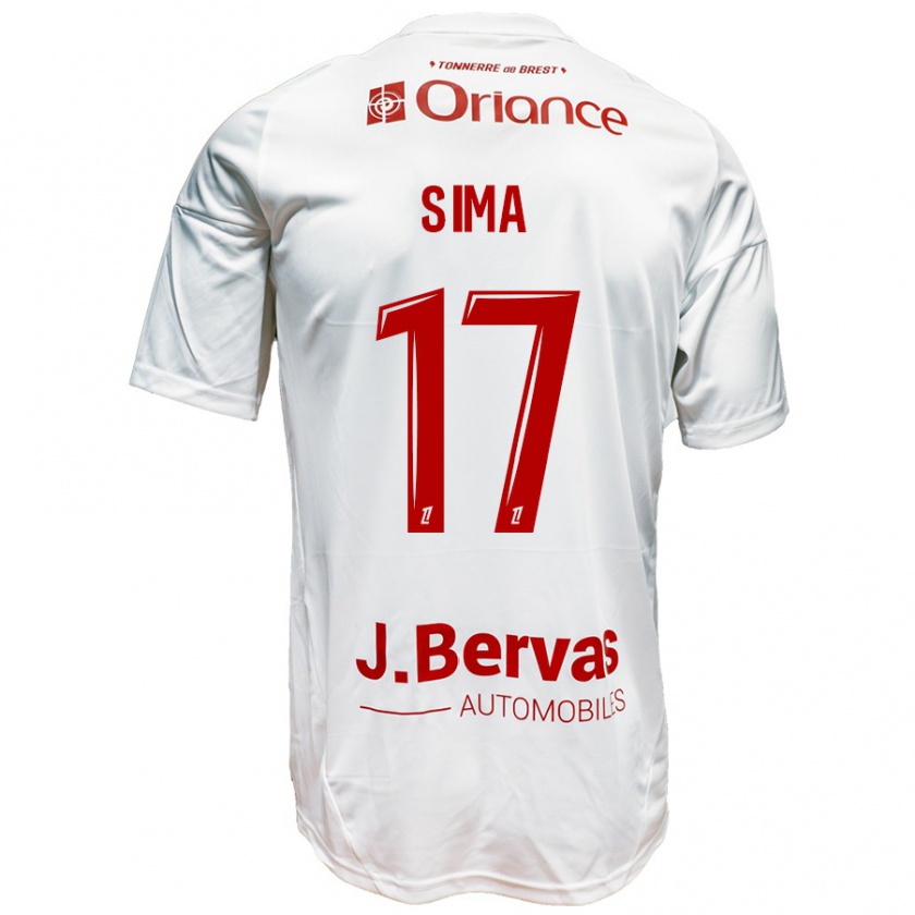 Kandiny Niño Camiseta Abdallah Sima #17 Blanco Rojo 2ª Equipación 2024/25 La Camisa Chile