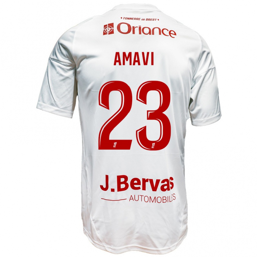 Kandiny Niño Camiseta Jordan Amavi #23 Blanco Rojo 2ª Equipación 2024/25 La Camisa Chile