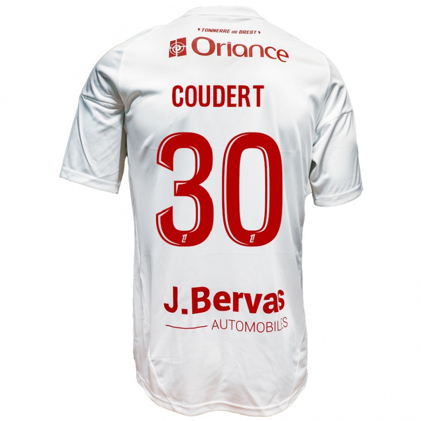 Kandiny Niño Camiseta Grégoire Coudert #30 Blanco Rojo 2ª Equipación 2024/25 La Camisa Chile