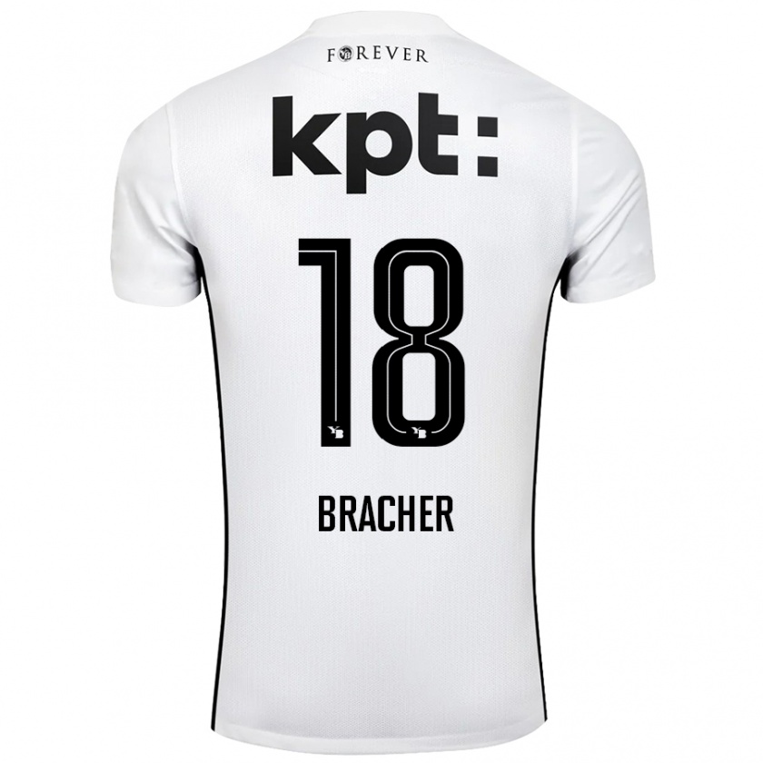 Kandiny Niño Camiseta Jasha Bracher #18 Blanco Negro 2ª Equipación 2024/25 La Camisa Chile