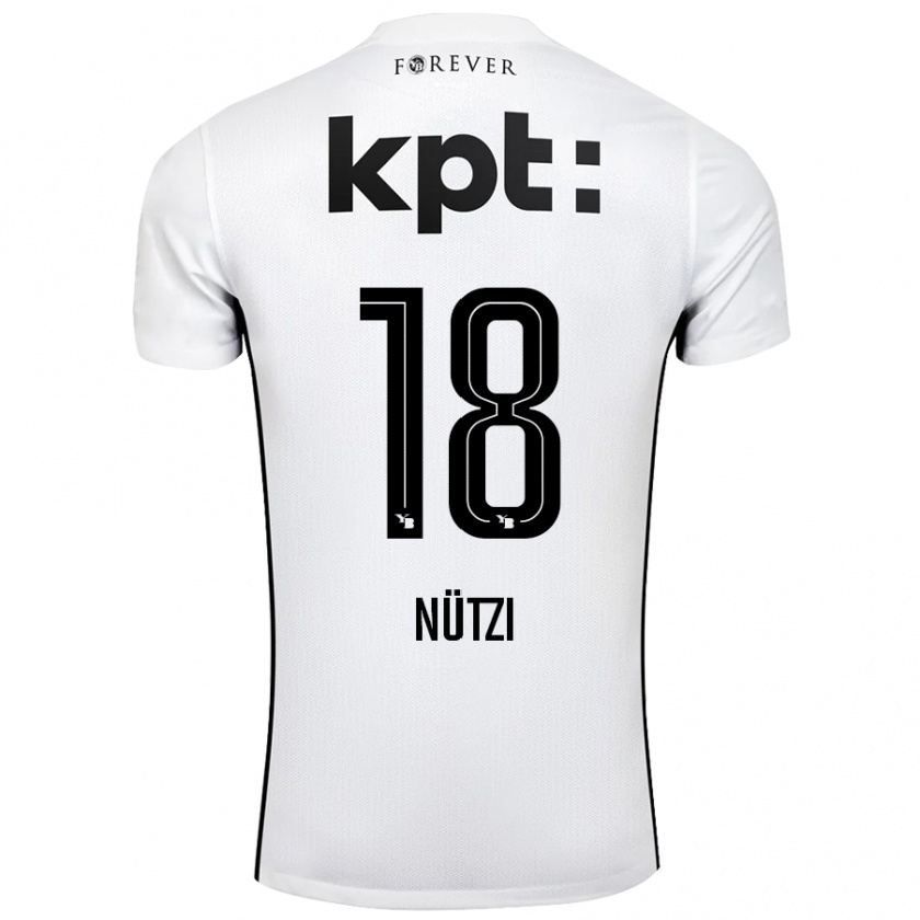 Kandiny Niño Camiseta Timon Nützi #18 Blanco Negro 2ª Equipación 2024/25 La Camisa Chile