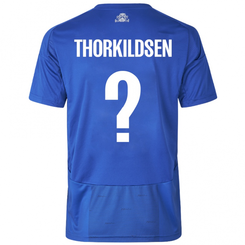 Kandiny Niño Camiseta Elias Thorkildsen #0 Blanco Azul 2ª Equipación 2024/25 La Camisa Chile