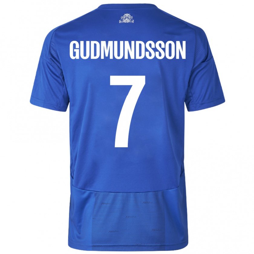 Kandiny Niño Camiseta Galdur Gudmundsson #7 Blanco Azul 2ª Equipación 2024/25 La Camisa Chile