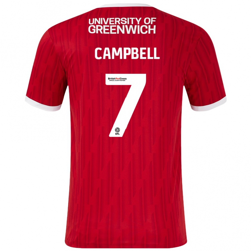 Kandiny Hombre Camiseta Tyreece Campbell #7 Rojo Blanco 1ª Equipación 2024/25 La Camisa Chile