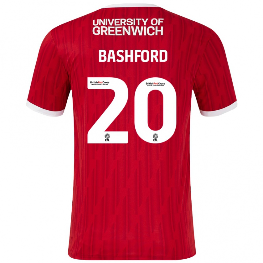 Kandiny Hombre Camiseta Mary Bashford #20 Rojo Blanco 1ª Equipación 2024/25 La Camisa Chile