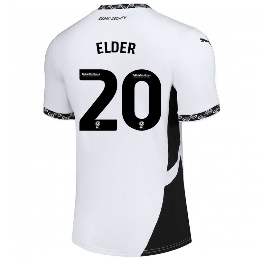 Kandiny Hombre Camiseta Callum Elder #20 Blanco Negro 1ª Equipación 2024/25 La Camisa Chile