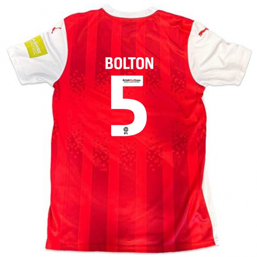 Kandiny Hombre Camiseta James Bolton #5 Rojo Blanco 1ª Equipación 2024/25 La Camisa Chile