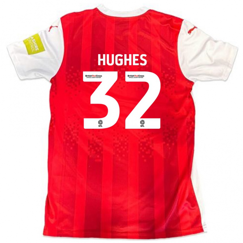 Kandiny Hombre Camiseta Kayden Hughes #32 Rojo Blanco 1ª Equipación 2024/25 La Camisa Chile