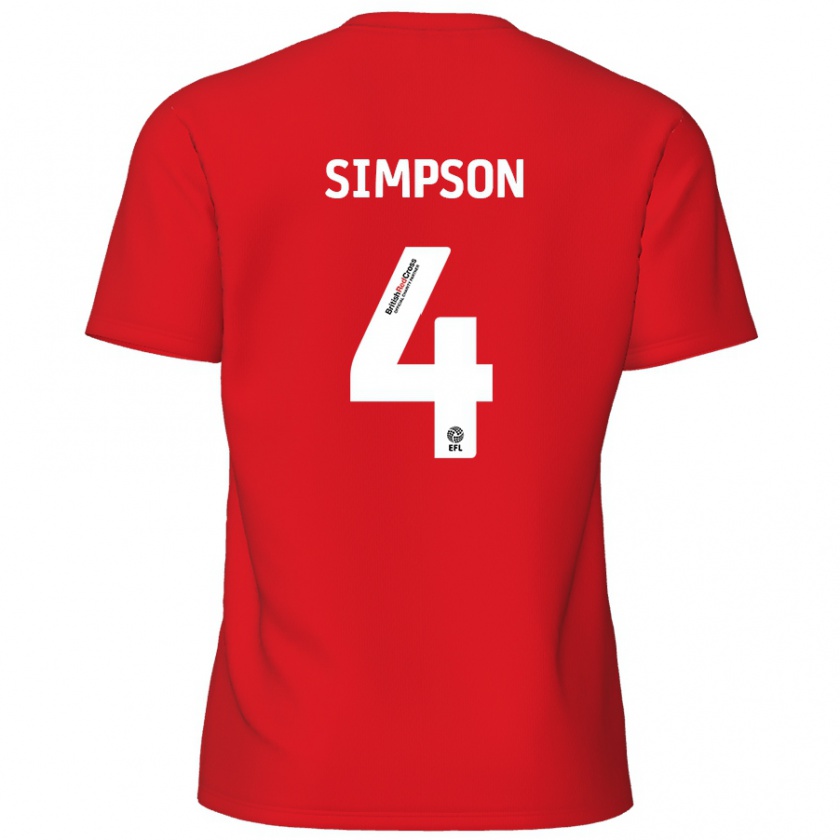 Kandiny Hombre Camiseta Jack Simpson #4 Rojo 1ª Equipación 2024/25 La Camisa Chile