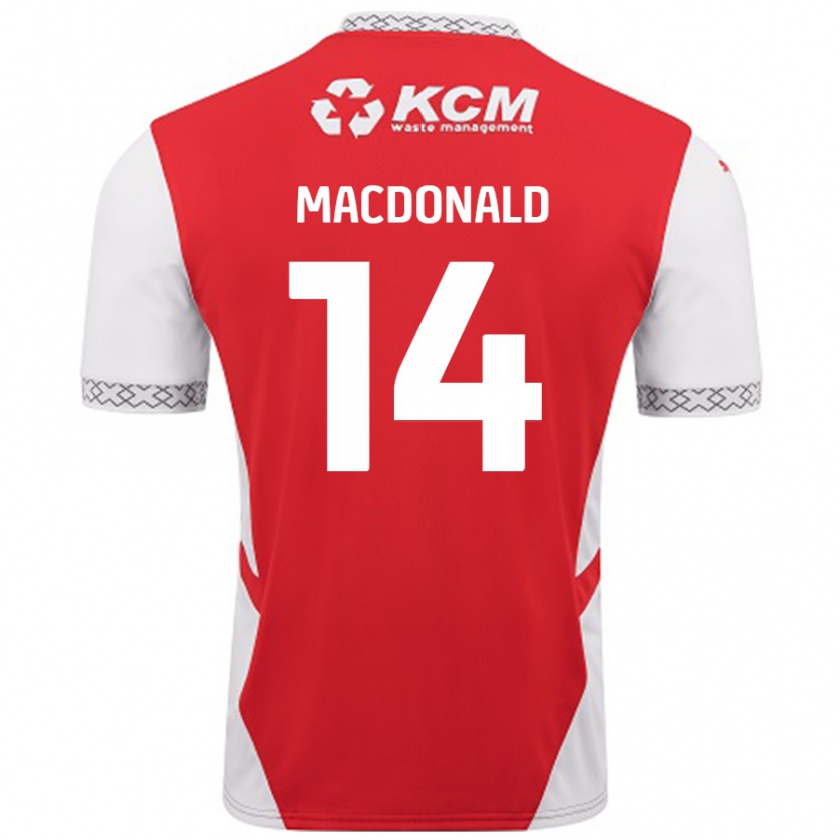 Kandiny Hombre Camiseta Alex Macdonald #14 Rojo Blanco 1ª Equipación 2024/25 La Camisa Chile