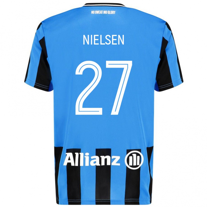 Kandiny Hombre Camiseta Casper Nielsen #27 Azul Cielo Negro 1ª Equipación 2024/25 La Camisa Chile