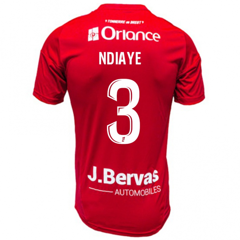 Kandiny Hombre Camiseta Abdoulaye Ndiaye #3 Rojo Blanco 1ª Equipación 2024/25 La Camisa Chile