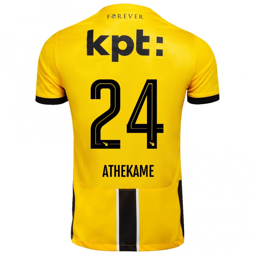 Kandiny Hombre Camiseta Zachary Athekame #24 Amarillo Negro 1ª Equipación 2024/25 La Camisa Chile