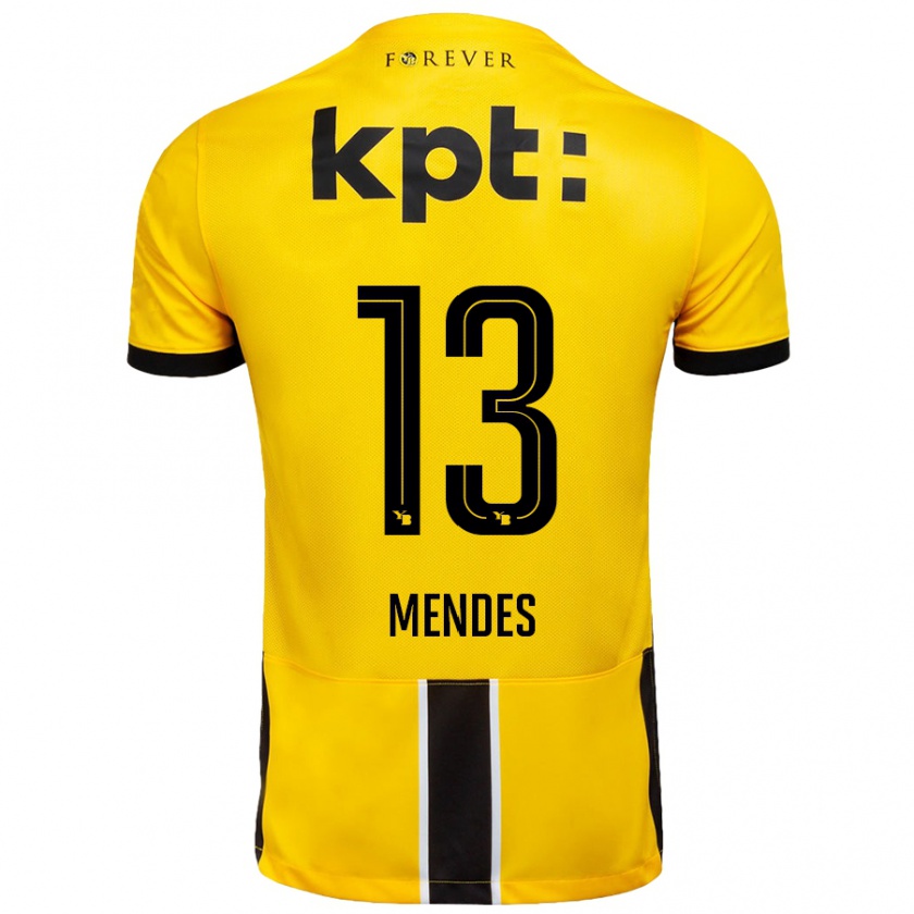 Kandiny Hombre Camiseta Daniel Mendes #13 Amarillo Negro 1ª Equipación 2024/25 La Camisa Chile