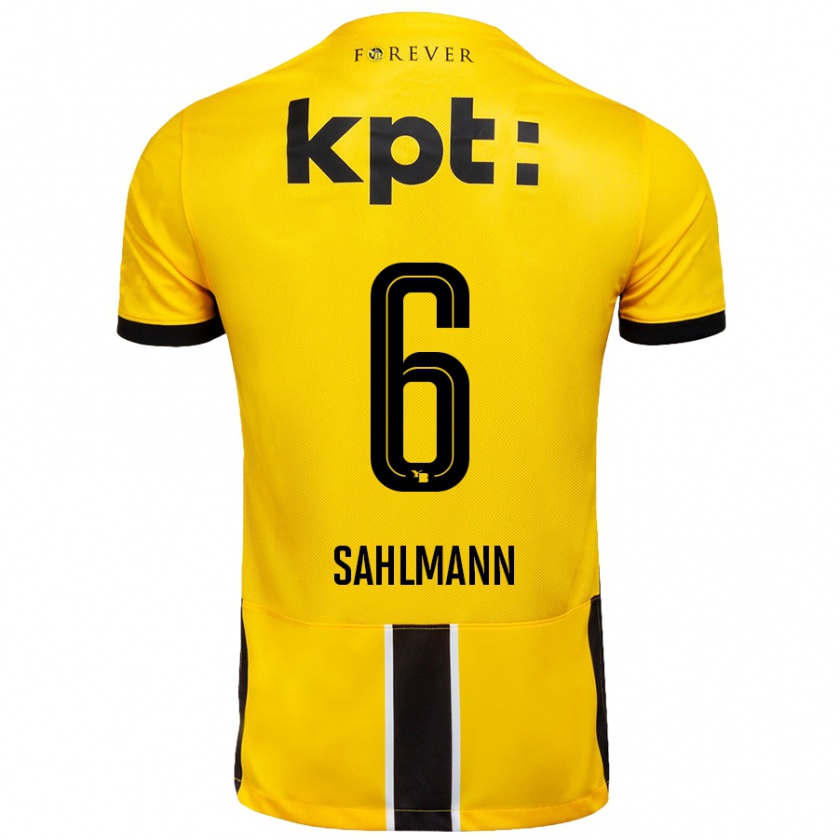 Kandiny Hombre Camiseta Henrike Sahlmann #6 Amarillo Negro 1ª Equipación 2024/25 La Camisa Chile