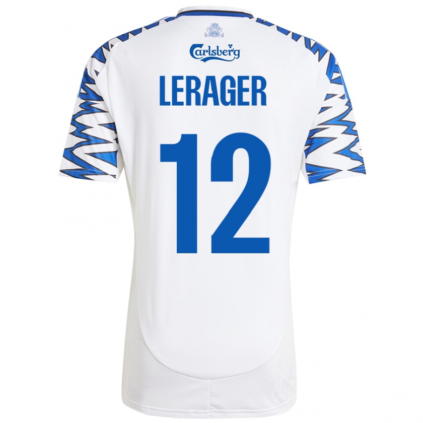 Kandiny Hombre Camiseta Lukas Lerager #12 Blanco Azul Cielo 1ª Equipación 2024/25 La Camisa Chile