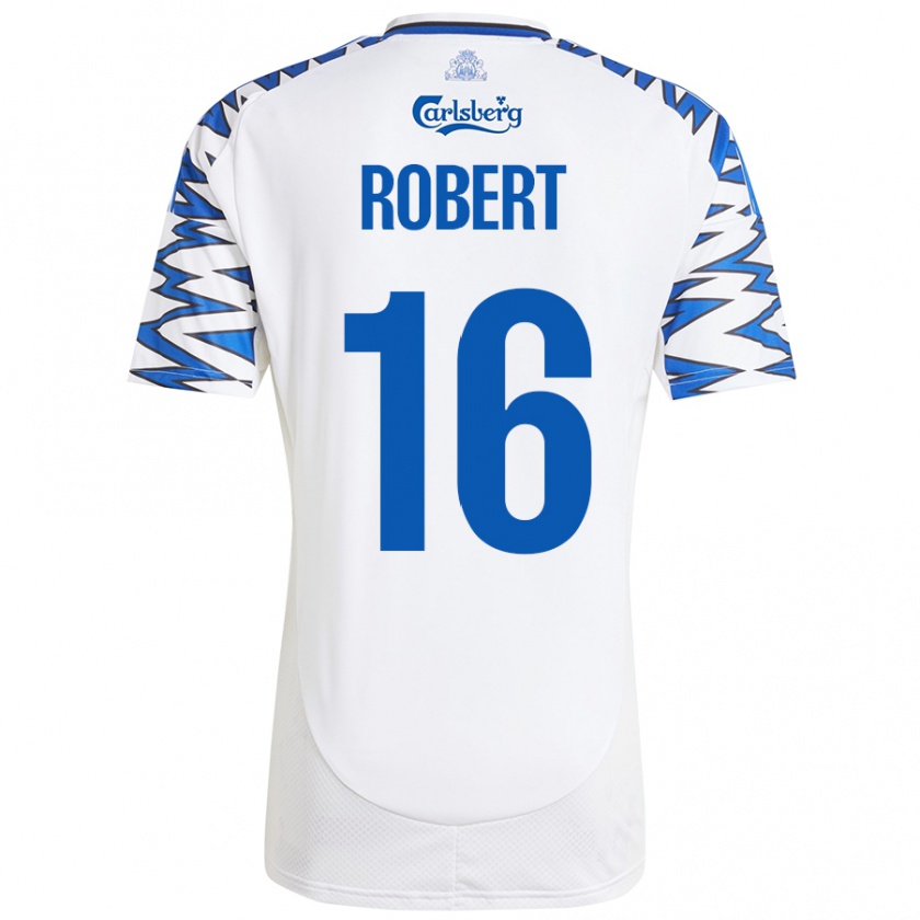 Kandiny Hombre Camiseta Robert #16 Blanco Azul Cielo 1ª Equipación 2024/25 La Camisa Chile