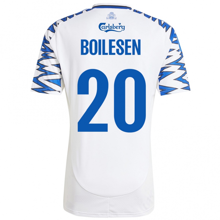 Kandiny Hombre Camiseta Nicolai Boilesen #20 Blanco Azul Cielo 1ª Equipación 2024/25 La Camisa Chile