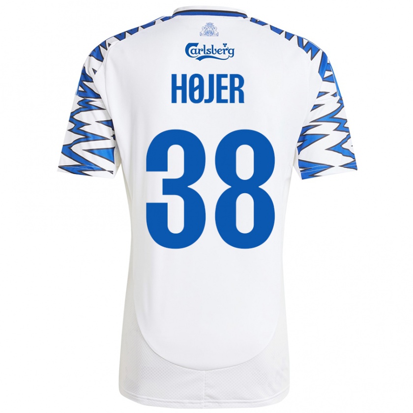 Kandiny Hombre Camiseta Oliver Højer #38 Blanco Azul Cielo 1ª Equipación 2024/25 La Camisa Chile