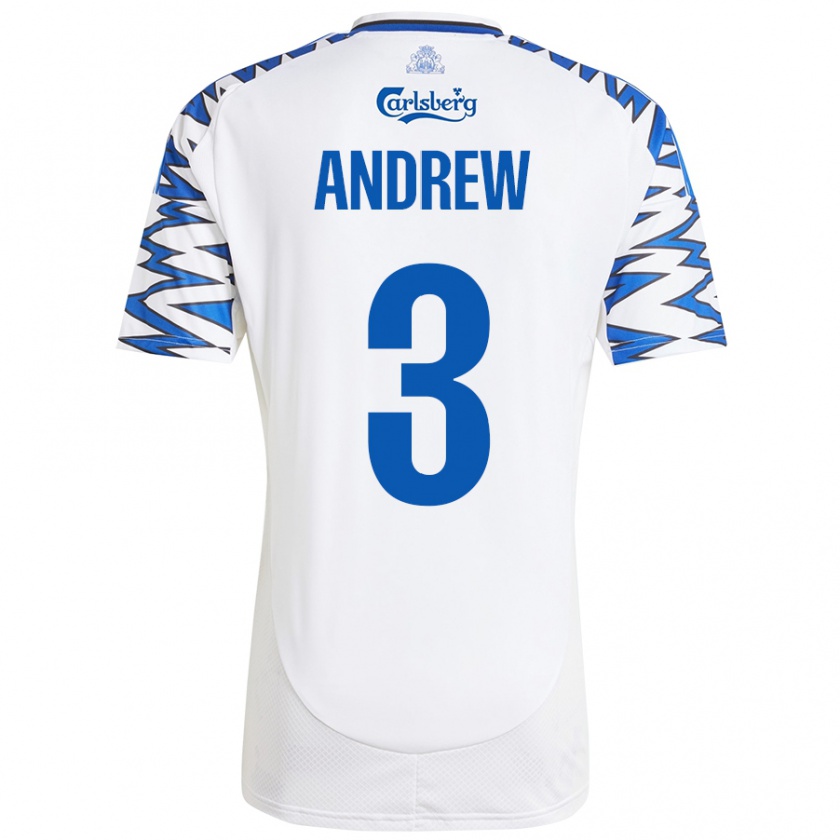 Kandiny Hombre Camiseta Tristan Andrew #3 Blanco Azul Cielo 1ª Equipación 2024/25 La Camisa Chile