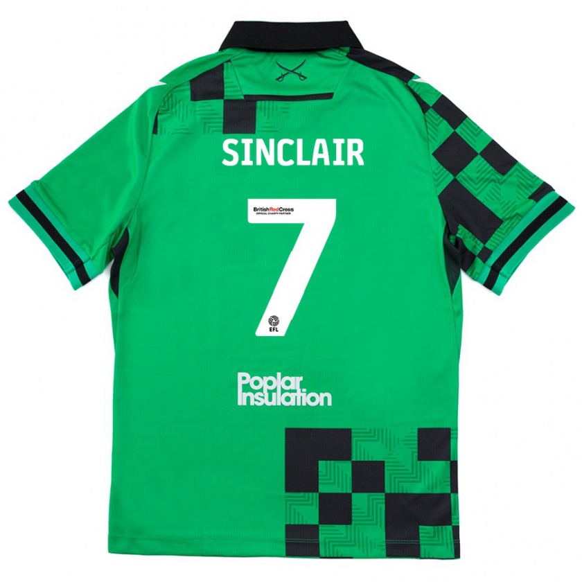 Kandiny Hombre Camiseta Scott Sinclair #7 Verde Negro 2ª Equipación 2024/25 La Camisa Chile