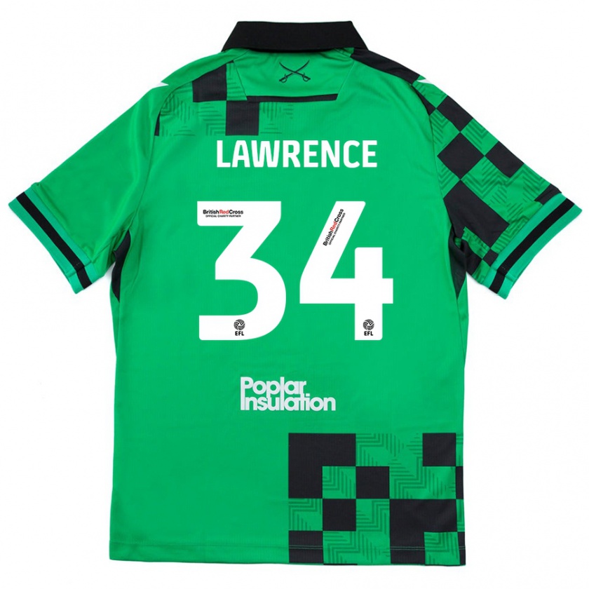 Kandiny Hombre Camiseta Jerry Lawrence #34 Verde Negro 2ª Equipación 2024/25 La Camisa Chile