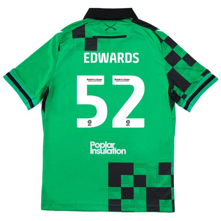 Kandiny Hombre Camiseta Max Edwards #52 Verde Negro 2ª Equipación 2024/25 La Camisa Chile