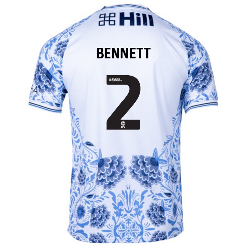 Kandiny Hombre Camiseta Liam Bennett #2 Blanco Azul 2ª Equipación 2024/25 La Camisa Chile