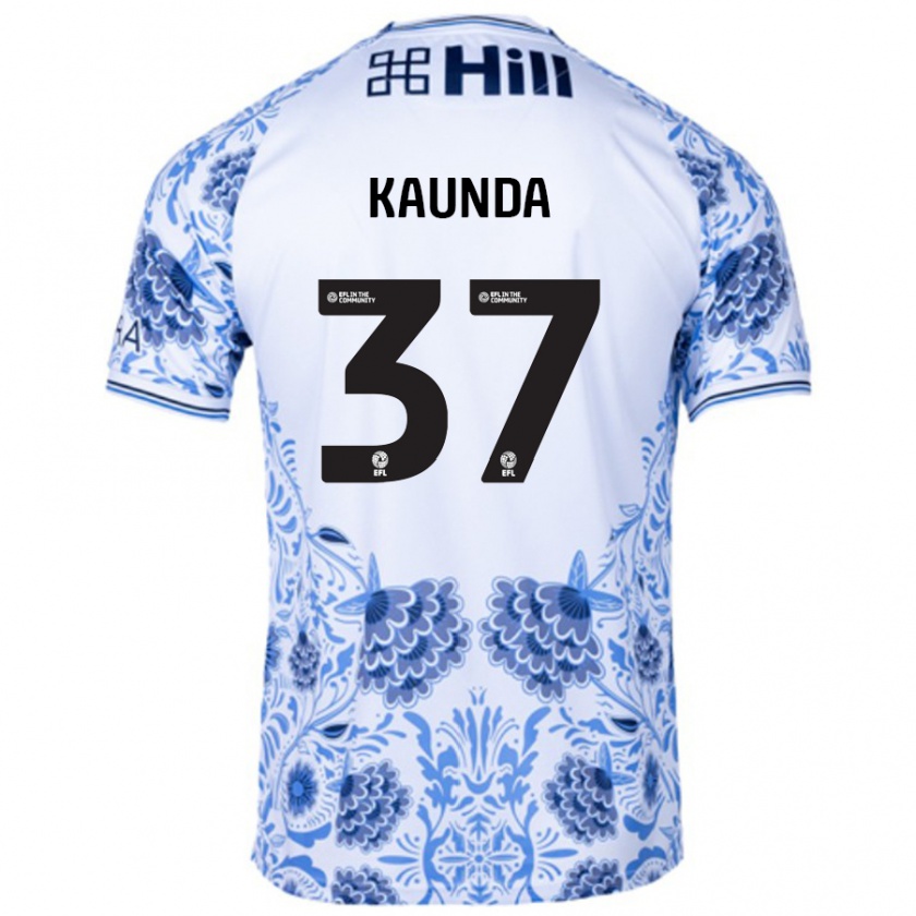 Kandiny Hombre Camiseta Amaru Kaunda #37 Blanco Azul 2ª Equipación 2024/25 La Camisa Chile