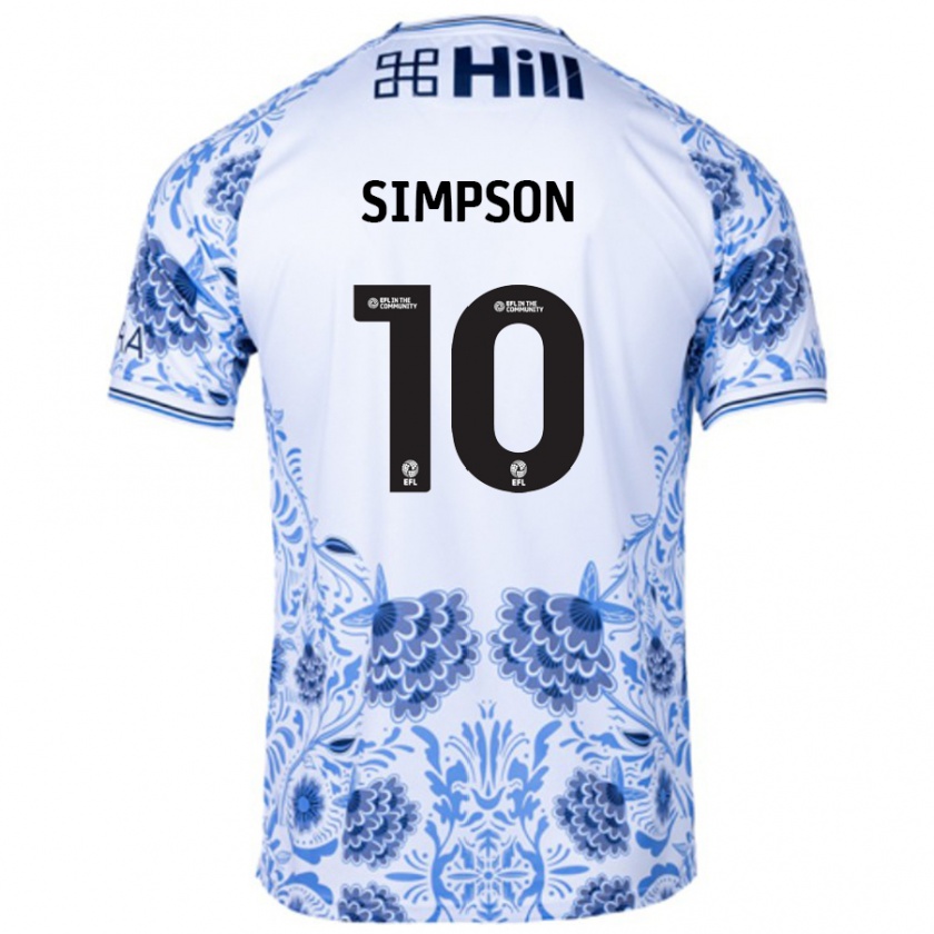 Kandiny Hombre Camiseta Harley-Jean Simpson #10 Blanco Azul 2ª Equipación 2024/25 La Camisa Chile